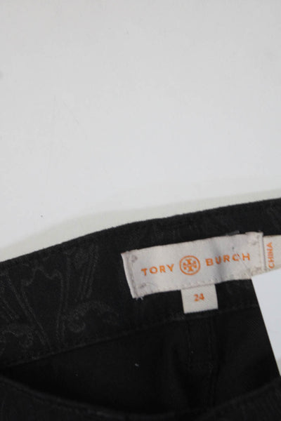 Tory Burch Womens Abstract Printed Mid Rise Skinny Jeans Pants Black Size 24