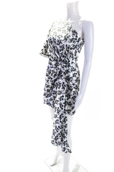 Solace London Womens One Shoulder Satin Draped Mini Dress White Gray Size 2