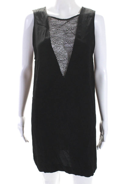 IRO Womens Sleeveless Lace V Neck Lightweight Mini Shift Dress Black Size FR 36