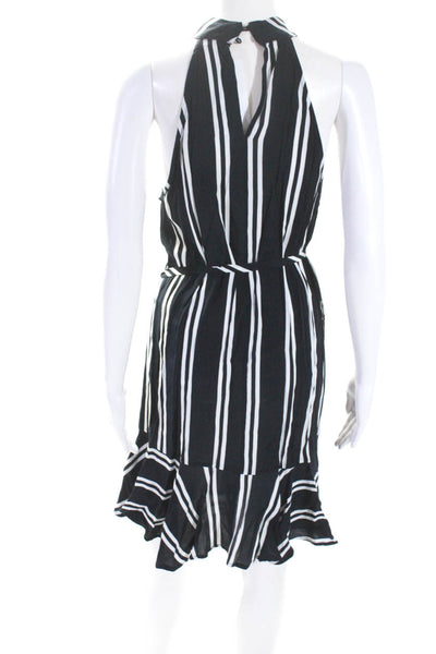 Dress Forum Womens Sleeveless High Neck Striped Belted Dress Navy White Medium