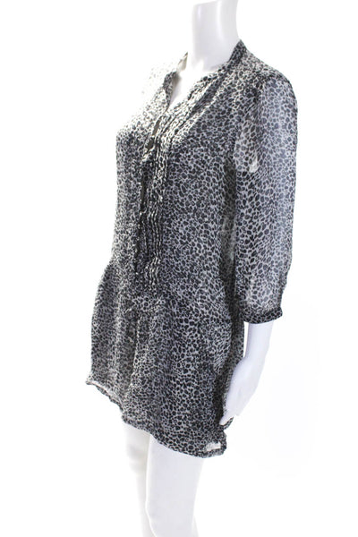 Joie Womens 3/4 Sleeve V Neck Leopard Printed Silk Romper White Gray Size XS