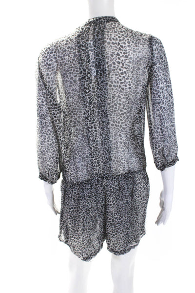 Joie Womens 3/4 Sleeve V Neck Leopard Printed Silk Romper White Gray Size XS