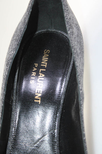 Saint Laurent Womens Slip On Stiletto Pointed Toe Canvas Pumps Gray Size 39
