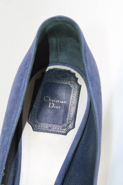 Christian Dior Womens Slip On Stiletto Pointed Toe Pumps Navy Blue Suede Size 39