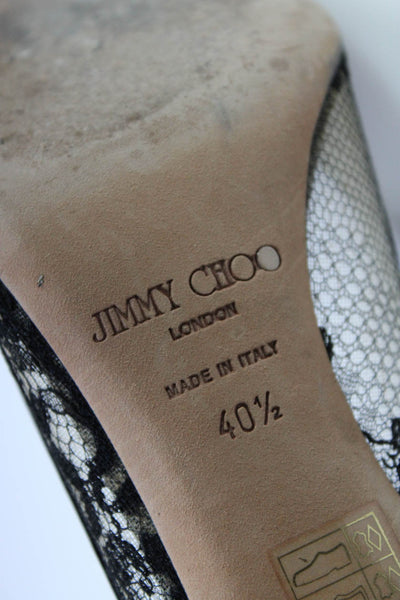 Jimmy Choo Womens Black Lace Detail Toe Cap High Heels Pumps Shoes Size 10.5