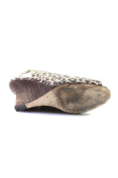 Manolo Blahnik Womens Brown Leopard Print Peep Toe Slingbacks Wedge Shoes Size11
