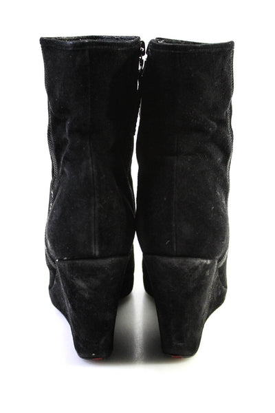 Prada Womens Black Suede Leather Zip Wedge Ankle Boots Shoes Size 10