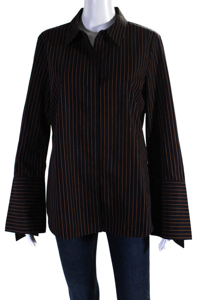 Lafayette 148 New York Womens Navy Striped Cotton Button Down Blouse Top Size 10