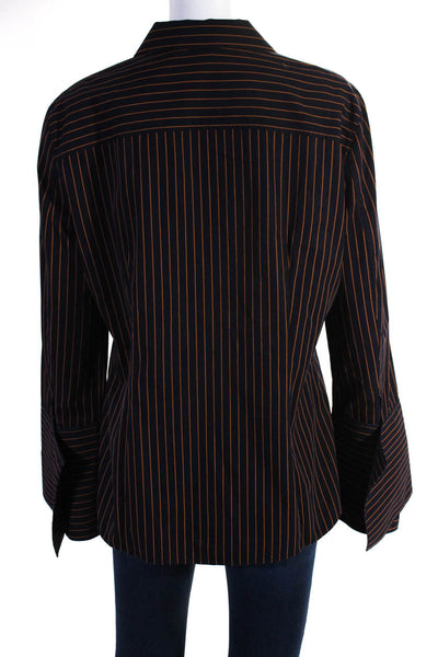 Lafayette 148 New York Womens Navy Striped Cotton Button Down Blouse Top Size 10