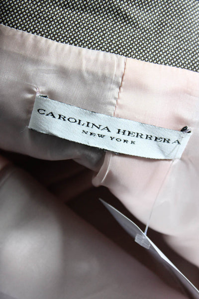 Carolina Herrera Womens Brown Wool Printed Faux Pockets Blazer Jacket Size 10