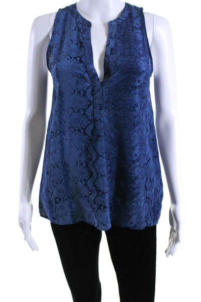 Joie Womens Blue Snakeskin Print Silk V-Neck Sleeveless Blouse Top Size XS