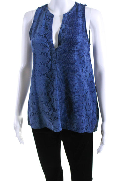 Joie Womens Blue Snakeskin Print Silk V-Neck Sleeveless Blouse Top Size XS