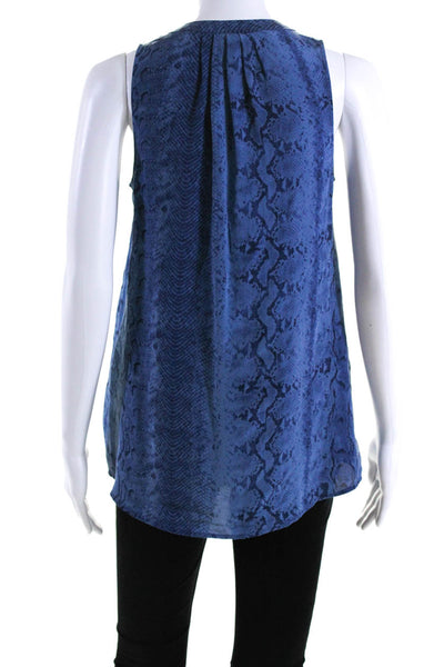 Joie Womens Blue Snakeskin Print Silk V-Neck Sleeveless Blouse Top Size XS