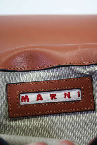 Marni Womens Brown Leather Medium Flap Top Handle Shoulder Bag Handbag