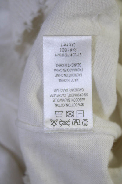 Minnie Rose Womens White Cotton Distress Crew Neck Pullover Sweater Top Size M