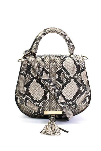 DeMellier Womens Leather Snakeskin Print Crossbody Shoulder Handbag Gray