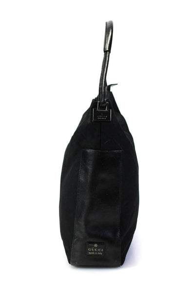 Gucci Womens Leather Silver Tone Hobo Shoulder Handbag Black