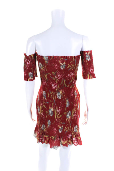 Zimmermann Womens Sleeveless Square Neck Smocked Floral Dress Red Linen Size 1