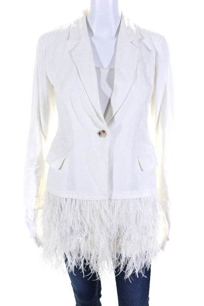 Elizabeth and James Womens One Button Notched Lapel Feather Jacket White Size 2