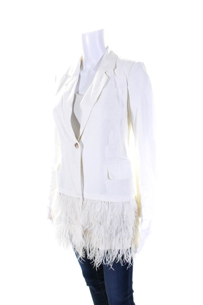 Elizabeth and James Womens One Button Notched Lapel Feather Jacket White Size 2