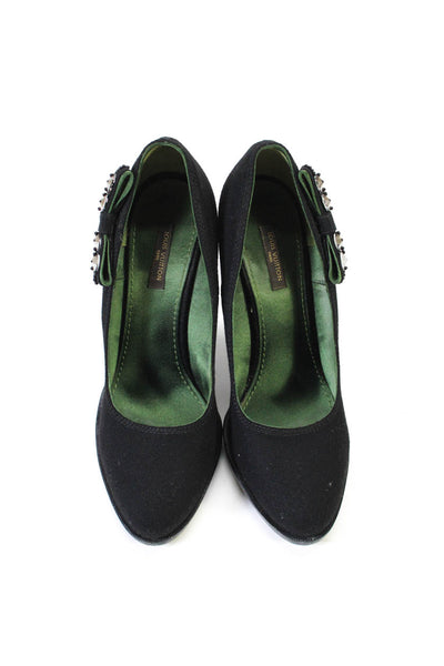 Louis Vuitton Womens Wool Crystal Bow Platform Pumps Heels Black Size 38.5 8.5