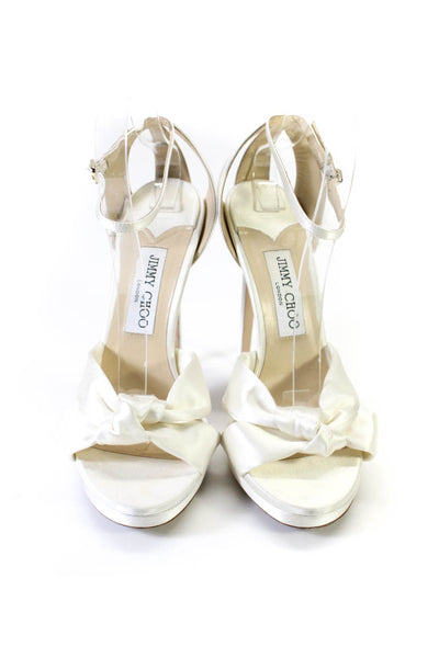 Jimmy Choo Womens Satin Knotted Platform Ankle Strap High Heels White Size 39 9