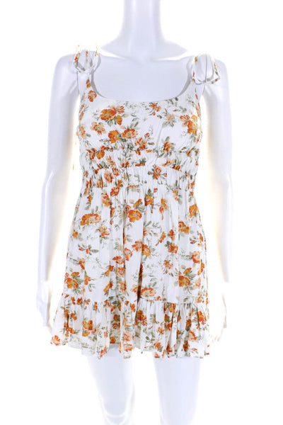 MINKPINK Womens Floral Print Spaghetti Strap Mini Dress White Orange Size Small