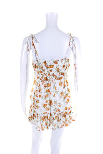 MINKPINK Womens Floral Print Spaghetti Strap Mini Dress White Orange Size Small