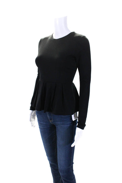 Susana Monaco Womens Long Sleeves Pleated Peplum Blouse Black Size Extra Small