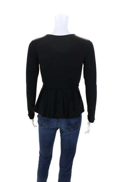 Susana Monaco Womens Long Sleeves Pleated Peplum Blouse Black Size Extra Small