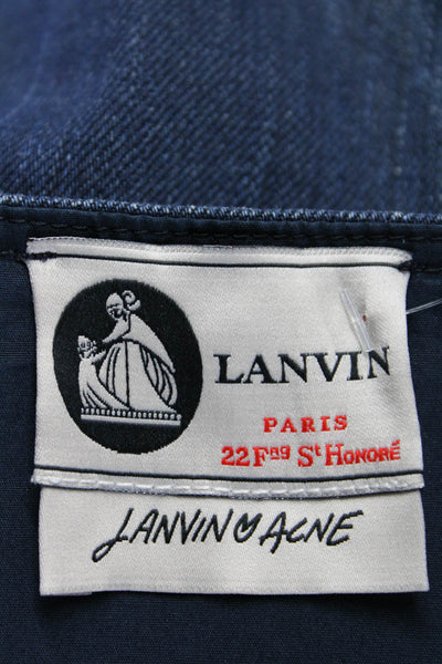 Lanvin Womens Stretch Denim Sweetheart Neck Sheath Dress Navy Blue Size 40