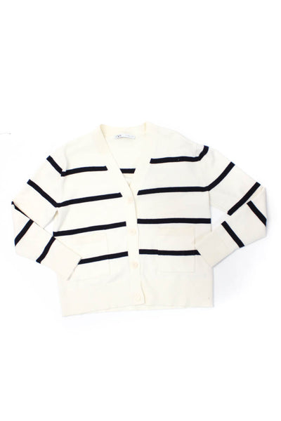 Zara Womens Button Down Striped Long Sleeve Cardigan Sweater White Black Small