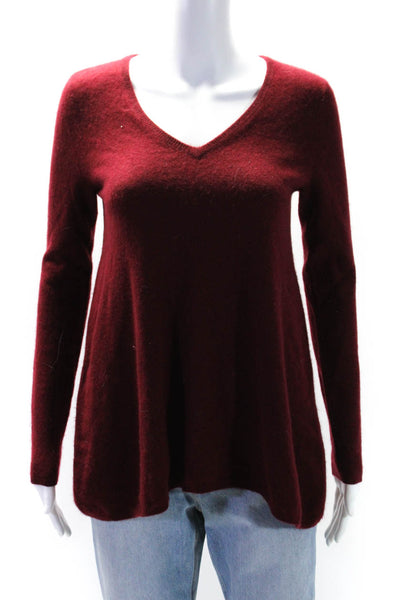 Repeat Womens Cashmere Knit V-Neck Long Sleeve Sweater Top Burgundy Red Size 38