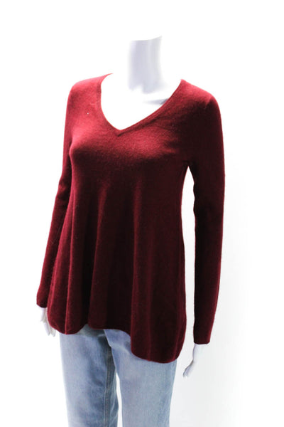 Repeat Womens Cashmere Knit V-Neck Long Sleeve Sweater Top Burgundy Red Size 38