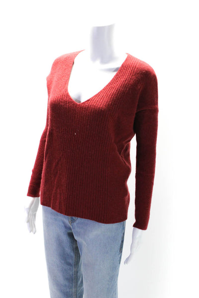 Repeat Womens Ribbed Knit Cashmere V-Neck Long Sleeve Sweater Top Red Size 38 S