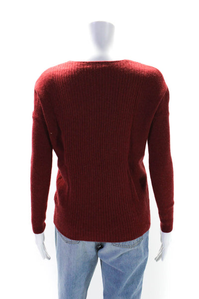 Repeat Womens Ribbed Knit Cashmere V-Neck Long Sleeve Sweater Top Red Size 38 S