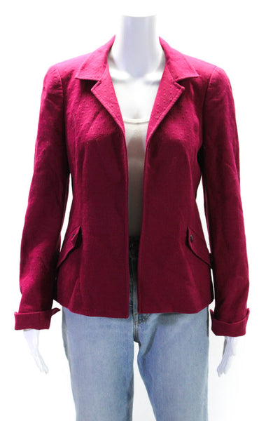 Nina Mclemore Womens Cotton Notched Collar Open Front Jacket Blazer Pink Size 4