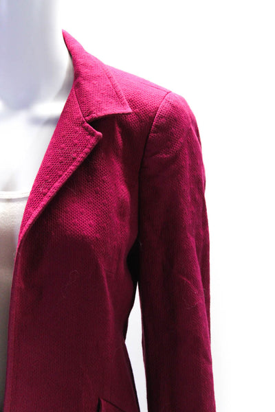 Nina Mclemore Womens Cotton Notched Collar Open Front Jacket Blazer Pink Size 4