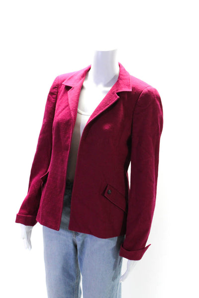 Nina Mclemore Womens Cotton Notched Collar Open Front Jacket Blazer Pink Size 4