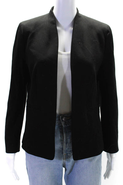 J Crew Womens Woven Collared V-Neck Open Front Blazer Jacket Black Size 8