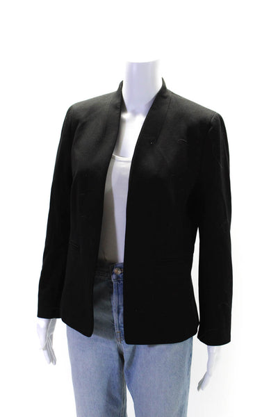 J Crew Womens Woven Collared V-Neck Open Front Blazer Jacket Black Size 8