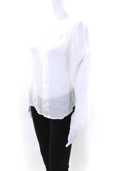 Bella Dahl Womens Long Sleeve Crew Neck Linen Boxy Shirt White Size Medium