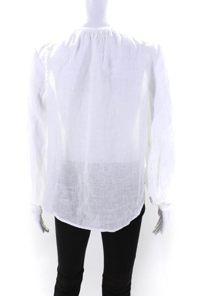 Bella Dahl Womens Long Sleeve Crew Neck Linen Boxy Shirt White Size Medium