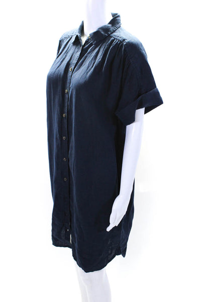 J Crew Womens Linen Collared Short Sleeve Button Up Shirt Dress Navy Size S