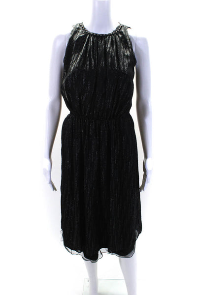 Tahari Womens Sparkly Beaded Round Neck Sleeveless Midi Dress Black Size 6