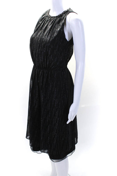 Tahari Womens Sparkly Beaded Round Neck Sleeveless Midi Dress Black Size 6