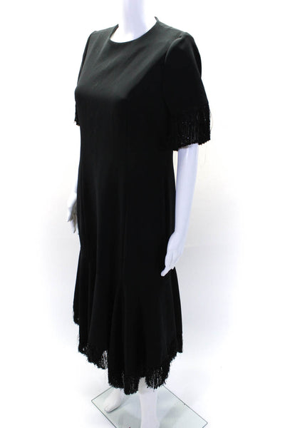 Sachin & Babi Womens Fringe Trim Short Sleeve Zip Up Maxi Dress Black Size 14