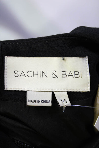 Sachin & Babi Womens Fringe Trim Short Sleeve Zip Up Maxi Dress Black Size 14
