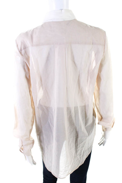 Shirt Womens Button Down Long Sleeve Collared Blouse Beige White Size Large