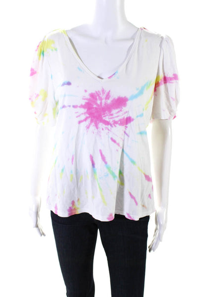 Generation Love Womens Cotton Tie Dye V-Neck Pullover T-Shirt Top White Size M